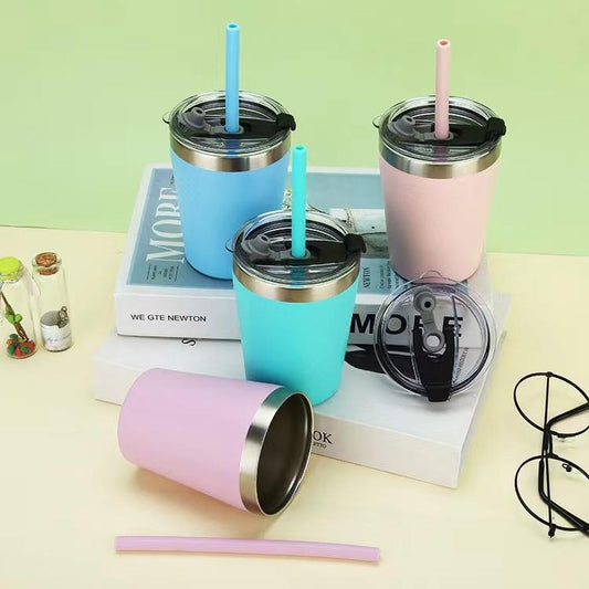 Stainless Steel Mini Milk Cup with Lid and Silicone Straw - A1172